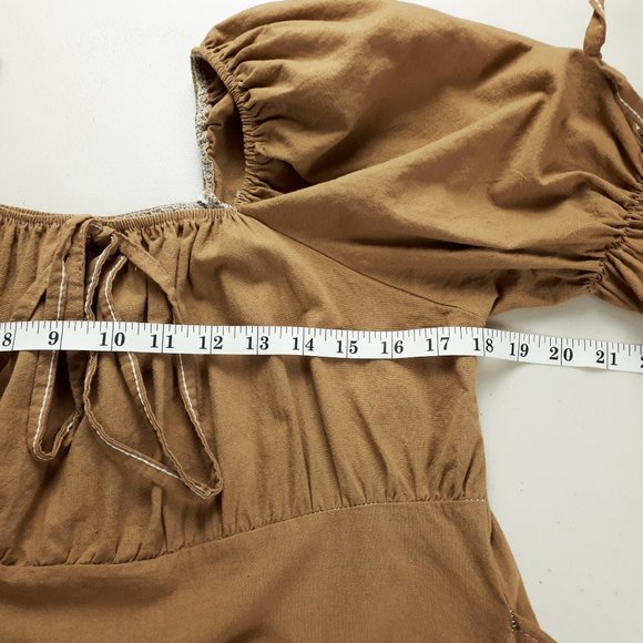 Camel Puff Sleeve Square Neck Summer Dress - Picture 7 of 13